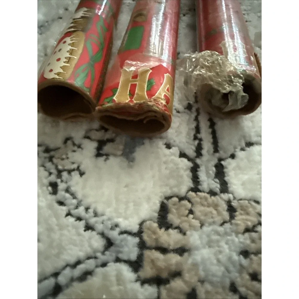3 Rolls Vtg  Ambassador Christmas Wrapping Paper 17.5 sq ft Rolls Baking Recipe
